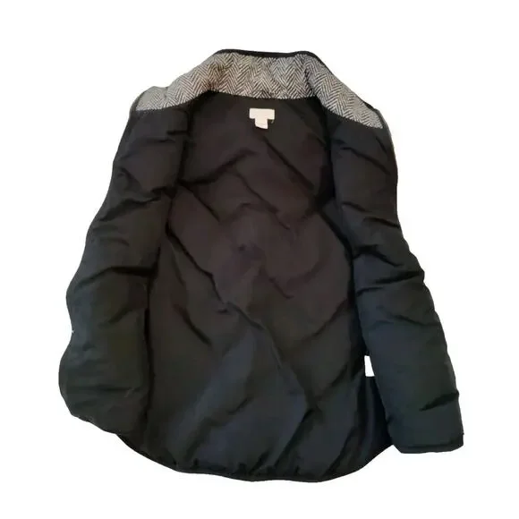 J Crew Women's Small Black Herringbone Down Excursion Puffer Zip Vest - Picture 2 of 4